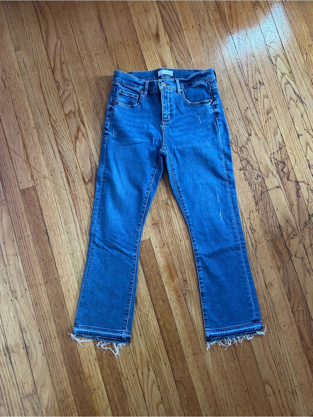 LOFT Blue Cropped Straight-Leg Jeans with Frayed Hem